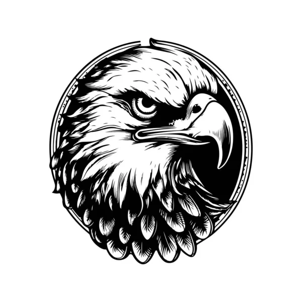 Águia Logotipo Vintage Linha Arte Conceito Preto Branco Cor Ilustração —  Vetores de Stock
