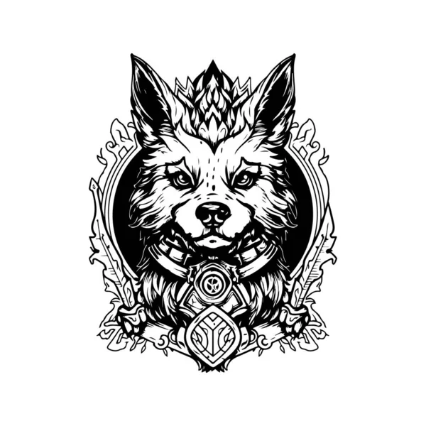 Fantasy Dog Vintage Logo Linii Sztuki Koncepcja Czarno Biały Kolor — Wektor stockowy