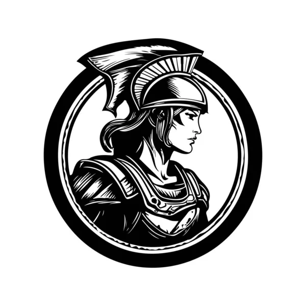 Női Harcos Vintage Logo Line Art Koncepció Fekete Fehér Színű — Stock Vector