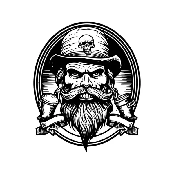 stock vector barkeep monster, vintage logo line art concept black and white color, hand drawn illustration