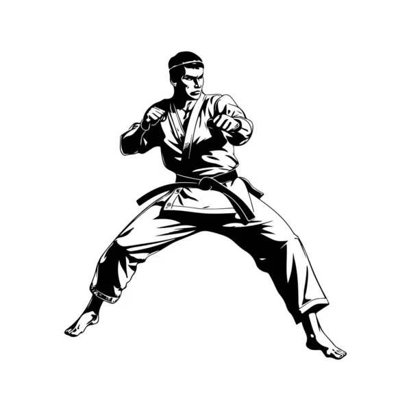 Atletische Martial Artist Vintage Logo Lijn Kunst Concept Zwart Wit — Stockvector