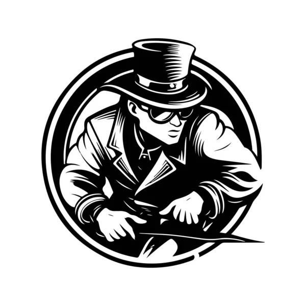 Niezdarny Bandyta Vintage Logo Linii Sztuki Koncepcja Czarno Biały Kolor — Wektor stockowy