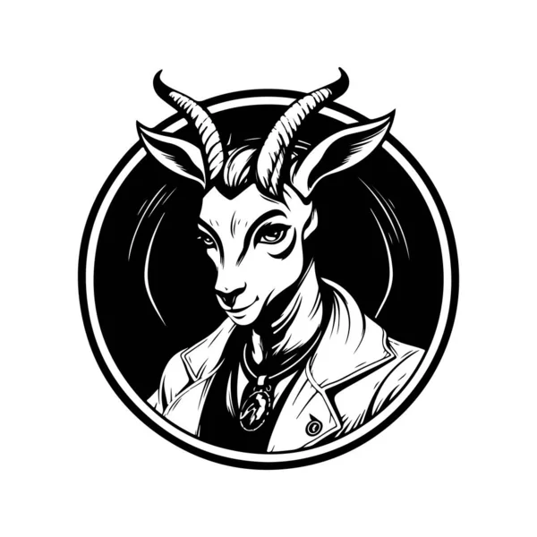 Anthropomorphe Antilope Vintage Logo Line Art Concept Schwarz Weiß Farbe — Stockvektor