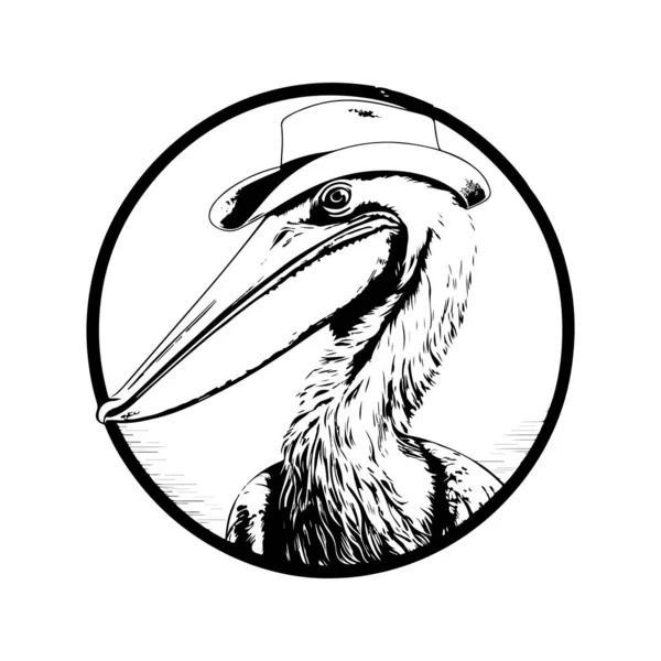 Pelikan Vintage Logo Line Art Concept Schwarz Und Weiß Handgezeichnete — Stockvektor