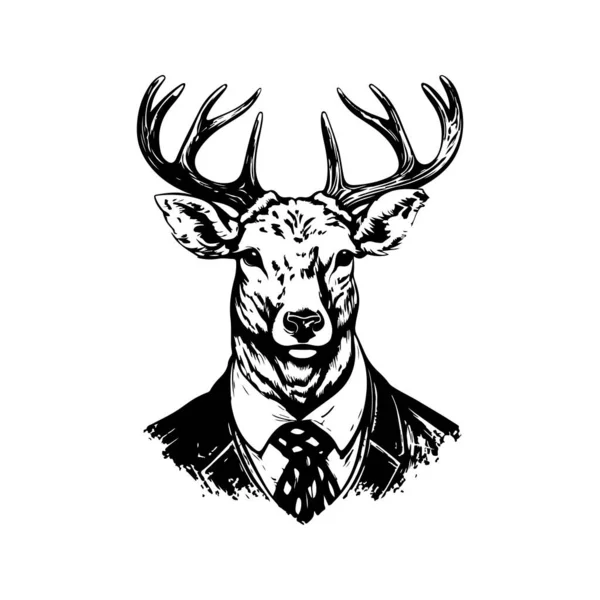 Homme Affaires Cerf Vintage Logo Ligne Art Concept Noir Blanc — Image vectorielle