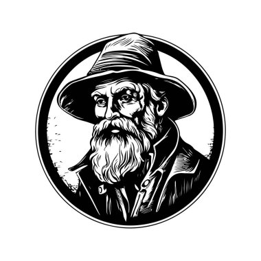 sefil altın arayıcısı, klasik logo çizgisi sanat konsepti siyah beyaz renk, el çizimi illüstrasyon