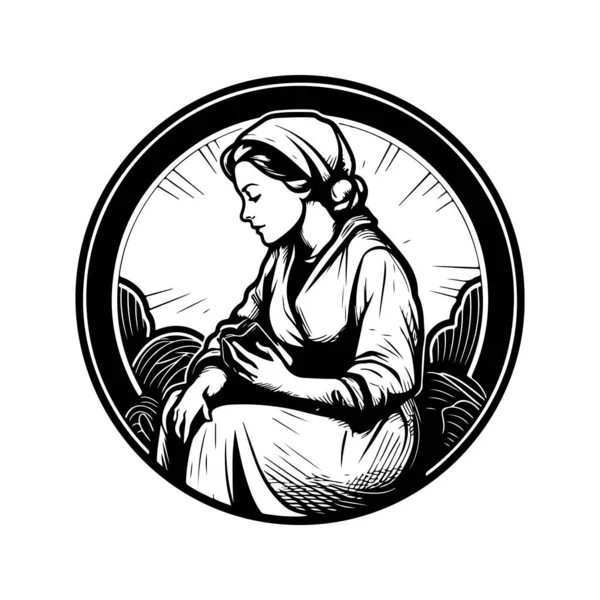 Weibliche Introspektion Vintage Logo Linie Kunstkonzept Schwarz Weiße Farbe Handgezeichnete — Stockvektor