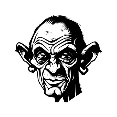 Goblin, klasik logo çizgisi sanat konsepti siyah beyaz renk, el çizimi illüstrasyon