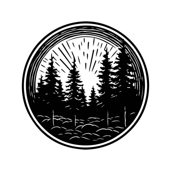 Skog Vintage Logo Linje Konst Koncept Svart Och Vit Färg — Stock vektor