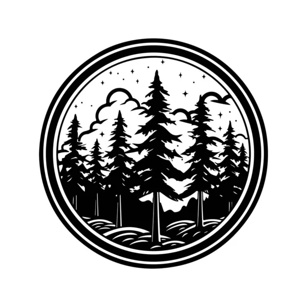 Forêt Vintage Logo Ligne Art Concept Noir Blanc Couleur Illustration — Image vectorielle