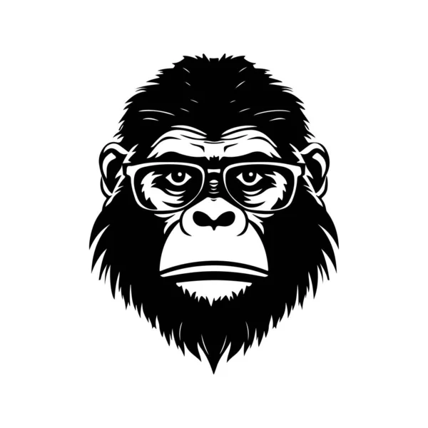 Gorila Geek Concepto Arte Línea Logotipo Vintage Color Blanco Negro — Vector de stock