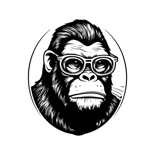 Geek Gorilla Vintage Logo Linea Art Concept Colore Bianco Nero — Vettoriale Stock