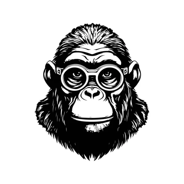 Geek Gorilla Vintage Logo Linea Art Concept Colore Bianco Nero — Vettoriale Stock