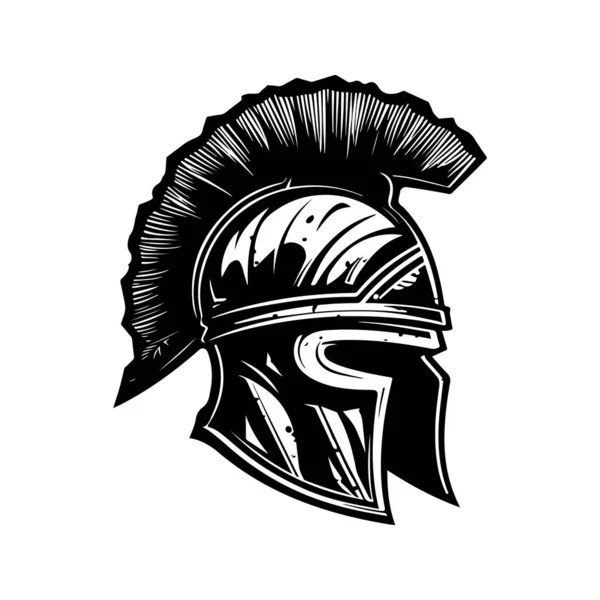 Шолом Спартанця Вінтажний Логотип Лінії Мистецтва Концепція Чорно Білий Колір — стоковий вектор