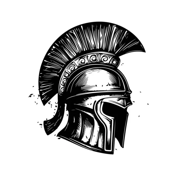 Helma Spartanu Vinobraní Logo Linie Umění Koncept Černá Bílá Barva — Stockový vektor