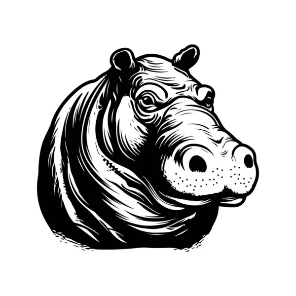 Hipopótamo Concepto Arte Línea Logotipo Vintage Color Blanco Negro Ilustración — Vector de stock