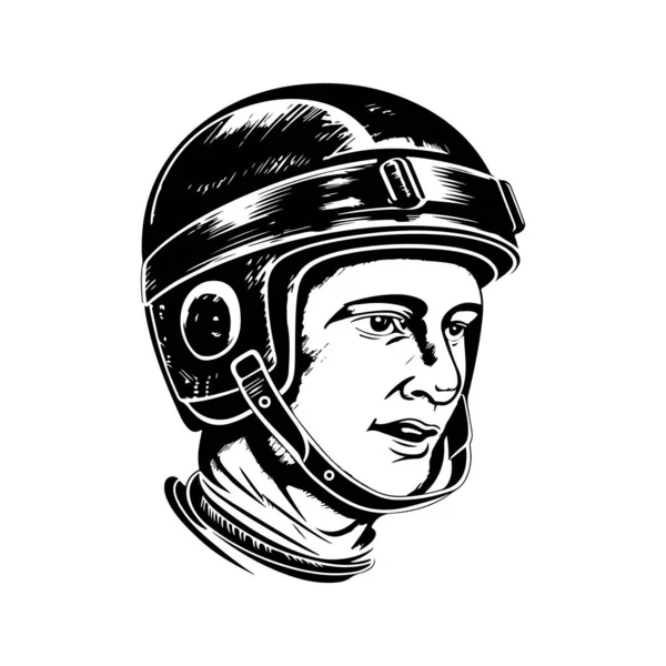 Eishokey Player Helm Vintage Logo Line Art Concept Black White — Stockvektor