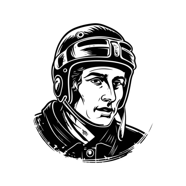 Ijshokey Speler Helm Vintage Logo Lijn Art Concept Zwart Wit — Stockvector