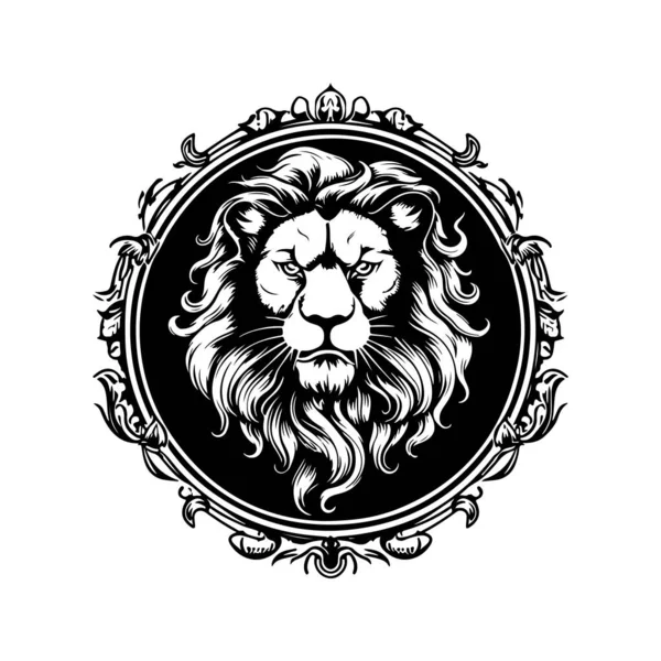 Luxo Leão Logotipo Vintage Linha Arte Conceito Preto Branco Cor — Vetor de Stock