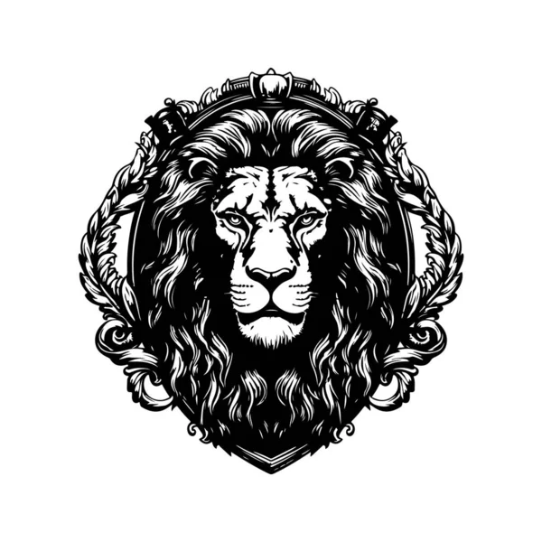 Lion Luxe Vintage Logo Ligne Art Concept Noir Blanc Couleur — Image vectorielle
