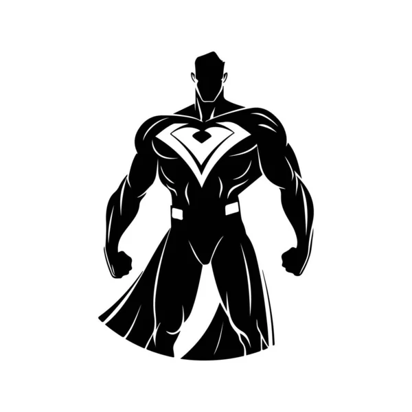Manusia Superhero Logo Lama Garis Seni Konsep Hitam Dan Putih - Stok Vektor