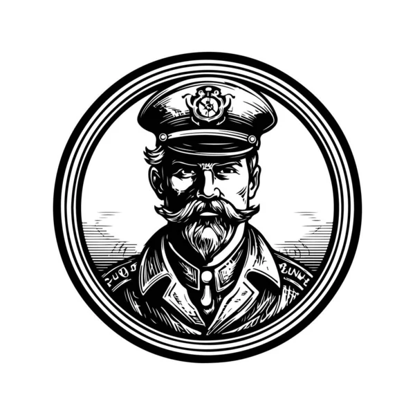 Capitano Mercenario Logo Vintage Linea Art Concept Colore Bianco Nero — Vettoriale Stock