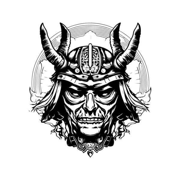 Mask Samurai Vintage Logo Line Art Concept Black White Color — Stock Vector