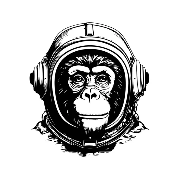 Affe Astronaut Vintage Logo Linie Kunstkonzept Schwarz Weiße Farbe Handgezeichnete — Stockvektor