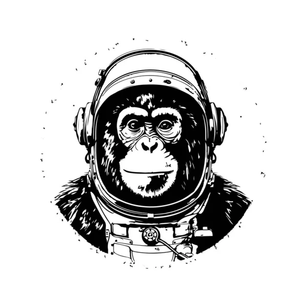 Affe Astronaut Vintage Logo Linie Kunstkonzept Schwarz Weiße Farbe Handgezeichnete — Stockvektor