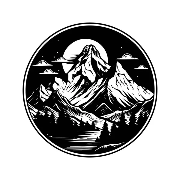 Berg Vintage Logotyp Linje Konst Koncept Svart Och Vit Färg — Stock vektor