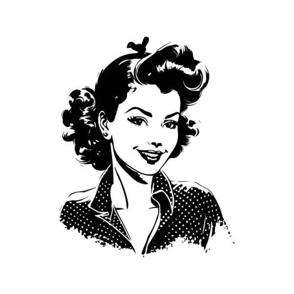 Bastante Pin Girl Vintage Logo Línea Arte Concepto Negro Blanco — Vector de stock