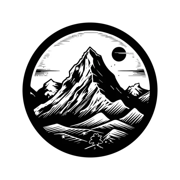 Montanha Logotipo Vintage Linha Arte Conceito Preto Branco Cor Ilustração —  Vetores de Stock