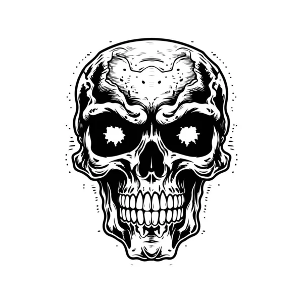 Cranio Posseduto Logo Vintage Linea Art Concept Colore Bianco Nero — Vettoriale Stock