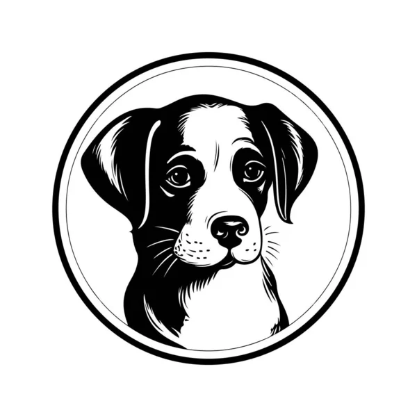 Κουτάβι Vintage Λογότυπο Γραμμή Τέχνης Έννοια Μαύρο Και Άσπρο Χρώμα — Διανυσματικό Αρχείο