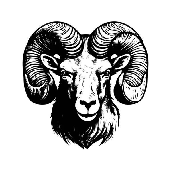 Ram Vintage Logo Línea Arte Concepto Blanco Negro Color Ilustración — Vector de stock