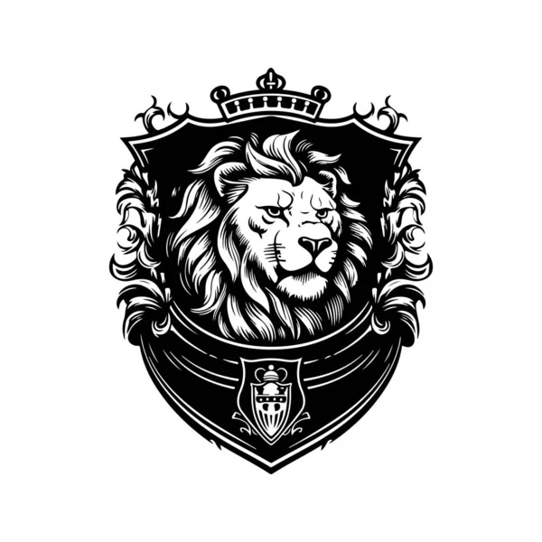 Lion Royal Héraldique Vintage Logo Ligne Art Concept Noir Blanc — Image vectorielle