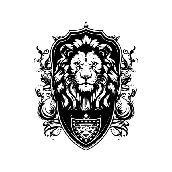 Королевский Геральдический Лев Винтажный Логотип Линия Художественная Концепция Черно Белый — стоковый вектор