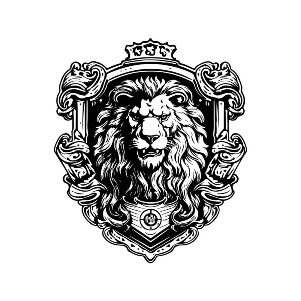 ロイヤル紋章ライオン ヴィンテージロゴラインアートコンセプト黒と白 手描きイラスト — ストックベクタ