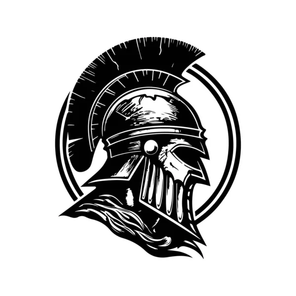 Спартанський Вінтажний Логотип Концепт Лінії Мистецтва Чорно Білого Кольору Намальована — стоковий вектор