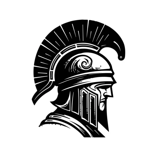 Спартанський Вінтажний Логотип Концепт Лінії Мистецтва Чорно Білого Кольору Намальована — стоковий вектор