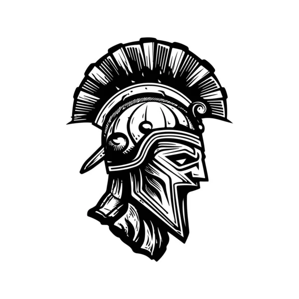 Spartanisch Vintage Logo Line Art Concept Schwarz Weiß Handgezeichnete Illustration — Stockvektor