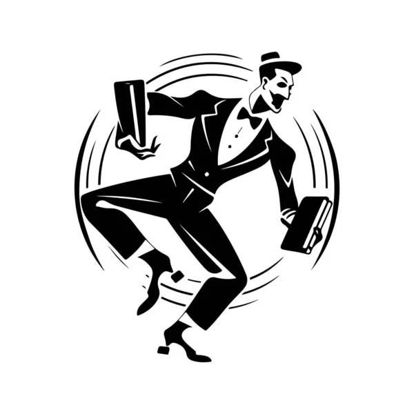 Акробатический Пьяный Винтажный Логотип Линии Художественной Концепции Черно Белый Цвет — стоковый вектор