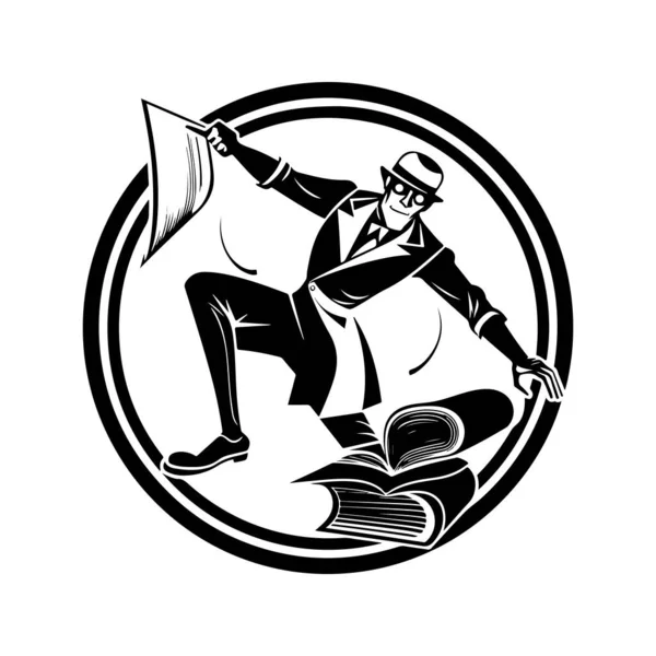 アクロバット酔っ ヴィンテージロゴラインアートコンセプト黒と白の色 手描きイラスト — ストックベクタ