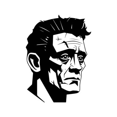 Frankenstein, klasik logo çizgisi sanat konsepti siyah-beyaz renk, el çizimi illüstrasyon