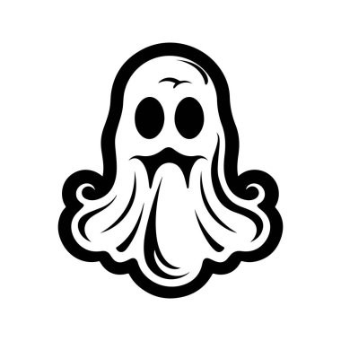 Hayalet, klasik logo çizgisi sanat konsepti siyah-beyaz renk, el çizimi illüstrasyon