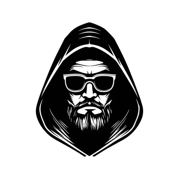Muž Kapuci Kybernetických Brýlích Vintage Logo Linka Umění Koncept Černá — Stockový vektor