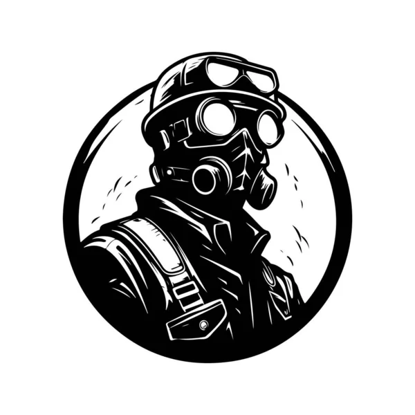 Zukünftiger Soldat Vintage Logo Line Art Concept Schwarz Weiß Farbe — Stockvektor