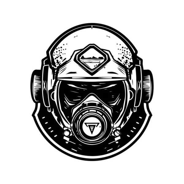 Gelecekçi Uzay Kahramanı Klasik Logo Çizgisi Sanat Konsepti Siyah Beyaz — Stok Vektör
