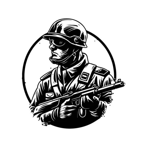 Framtida Soldat Vintage Logo Linje Konst Koncept Svart Och Vit — Stock vektor