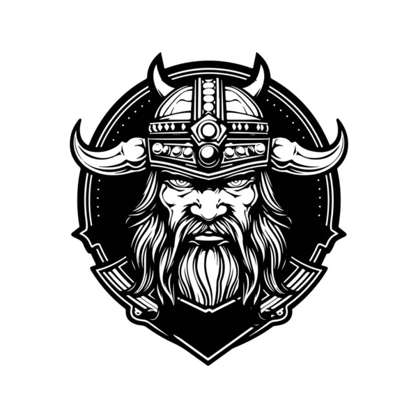 Futuristic Viking Vintage Logo Line Art Concept Black White Color — Stock Vector